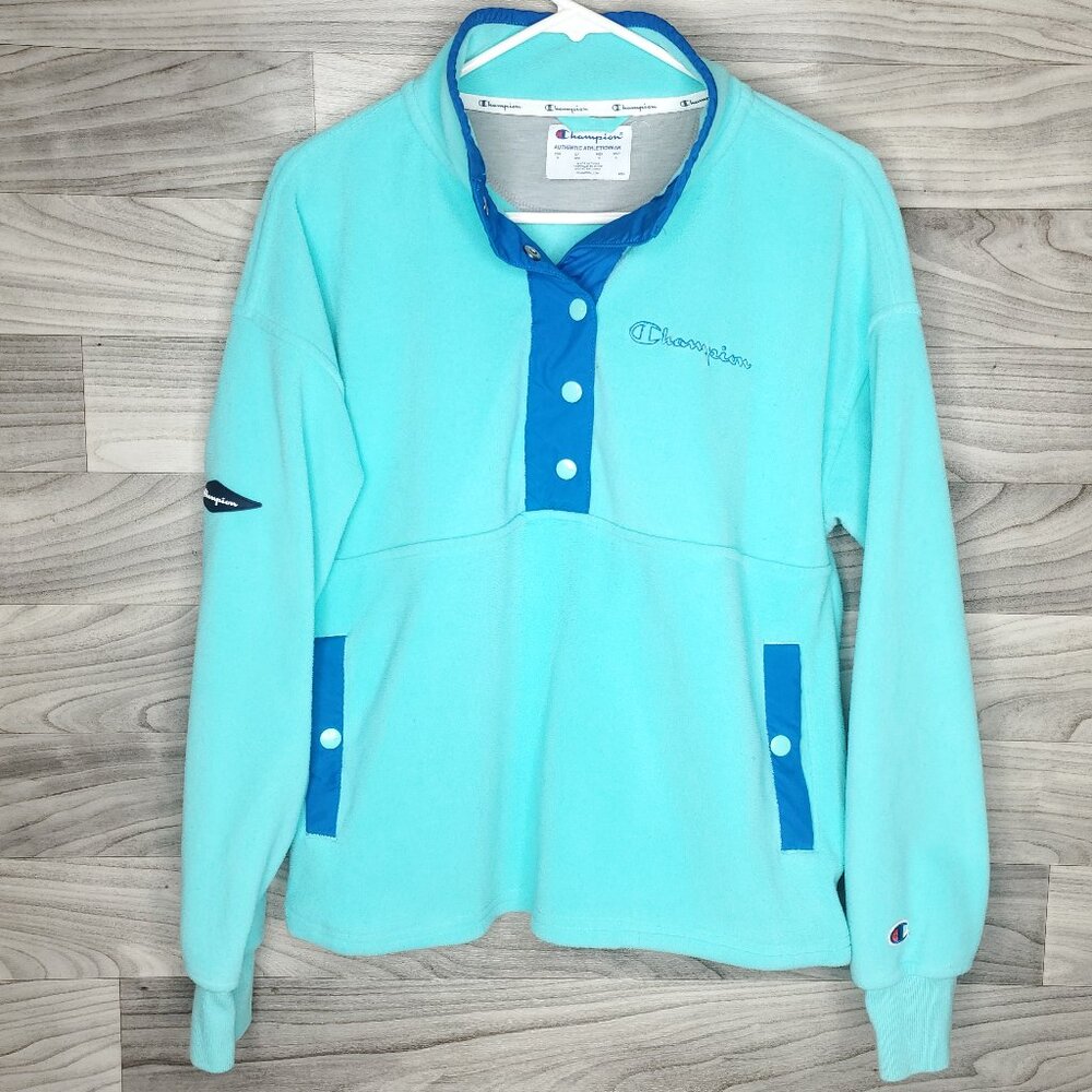 Champion Women's Explorer Fleece Snap Front Pullover Sweatshirt Size M Blue